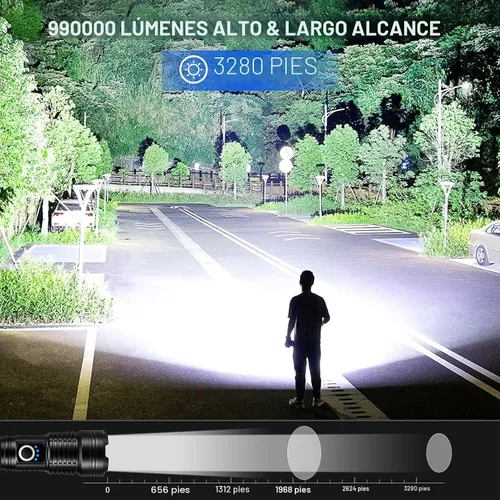 Vista 2 de MILAOSHU Linternas recargables de 90000 lúmenes altos, paquete de 2, linterna LED súper brillante recargable con 5 modos de luz, luz de flash
