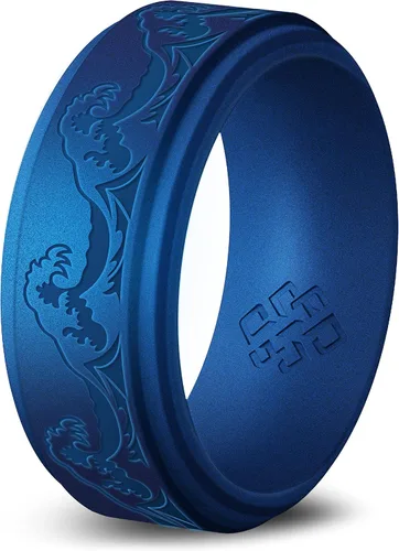 Vista 23 de Knot Theory Anillo de silicona para hombre, grabado de montaña, ondas, bosque, ancho de banda de 0.315 pulgadas, transpirable, ajuste cómodo