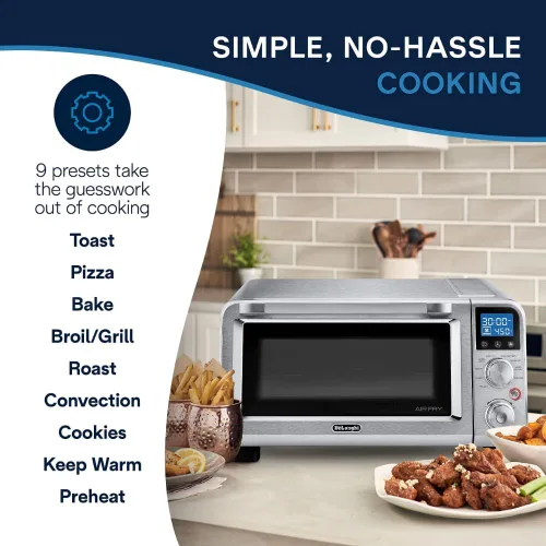 Vista 6 de De'Longhi Horno tostador de convección Air Fry digital de encimera 14L de acero inoxidable, horno Air Fry, 9 en 1, parrillas, asados, horneado