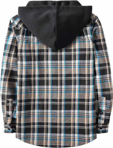 Vista 3 de Camisa de franela con capucha para hombre, de manga larga, casual, ajuste regular, con botones
