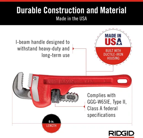 Vista 4 de RIDgid 31000 Modelo 6 Llave de tubo recta de plomería de servicio pesado de 6 pulgadas, roja, fabricada en EE. UU