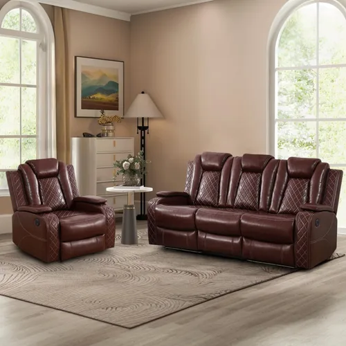 Vista 24 de Sofá reclinable de cuero con carga USB