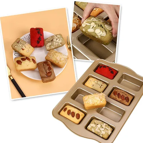 Vista 2 de Mini molde para pan, sartén antiadherente de acero al carbono, molde para pan de 8 cavidades para hornear al horno, dorado