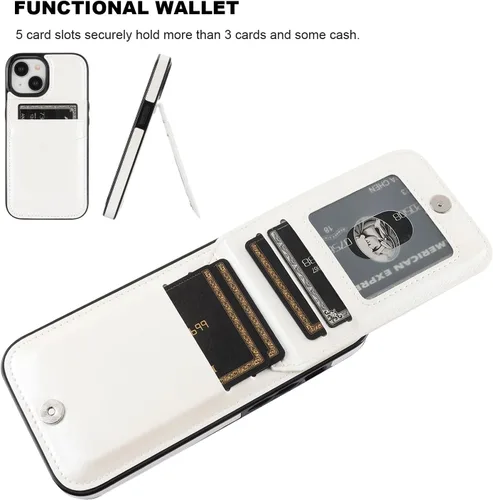 Vista 4 de KIHUWEY - Funda tipo cartera compatible con iPhone 15 con soporte para tarjetas de crédito, cierre magnético, soporte de cuero premium, cubierta