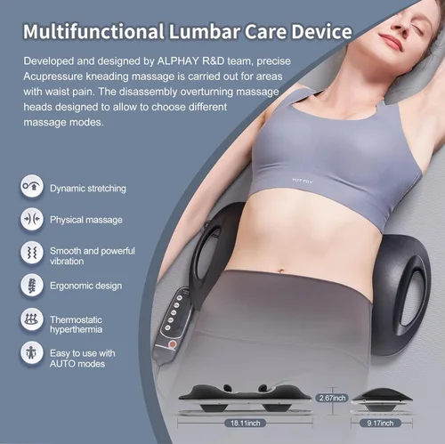 Vista 2 de ALPHAY Dispositivo de tracción lumbar multifuncional con estiramiento lumbar dinámico y masaje de amasamiento, terapia física de calor y vibración