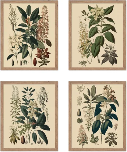 Vista 54 de Poster Master Póster botánico vintage de 3 piezas, estampado floral retro, regalo para artistas, amigos, flores de acuarela, brillante, azul