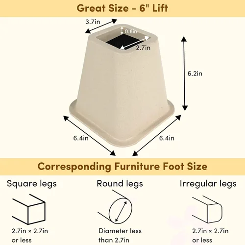 Vista 2 de DEDU Elevadores de cama de 6 pulgadas, resistentes, paquete de 4, elevadores de muebles para sofás de gran tamaño, elevadores de sofá
