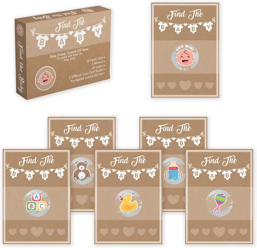 Vista 13 de Juegos de baby shower de Party Hearty para niño, 40 boletos de lotería con emojis para rascar, ideas de juegos para bebés, juego de rascar, azul