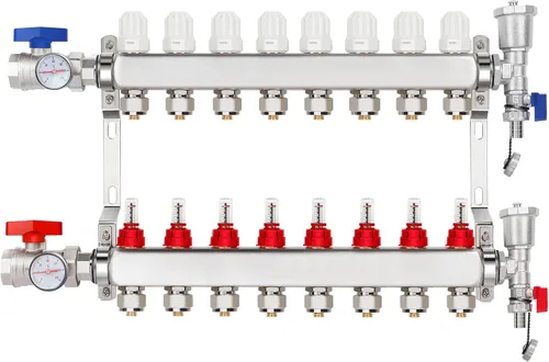 Vista 9 de Colector de calor radiante PEX de 2 ramas, colector de tubos PEX de 1/2 pulgada, kit de colector de calor de piso de acero inoxidable 304