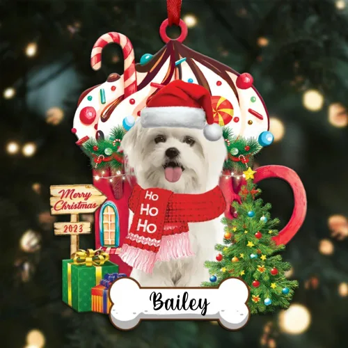 Vista 7 de Akita1 - Adorno personalizado para perro, adorno de perro con nombre personalizado, plano impreso en 2D, acrílico colgante, Papá Noel y perro