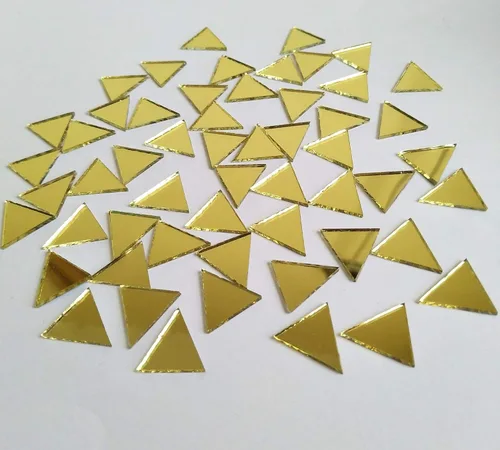 Vista 2 de Juego de 200 piezas de mosaico de espejo triangular de 1/2 pulgada, espejo triangular de vidrio real, accesorio de manualidades (oro amarillo)