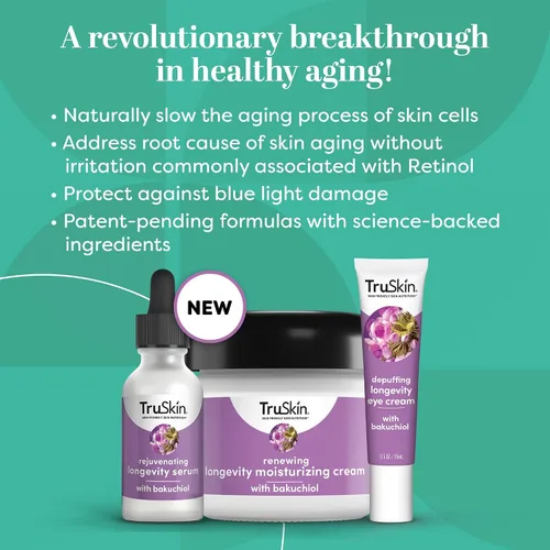 Vista 6 de TruSkin Crema hidratante Longevity – Revolucionario hidratante facial con bakuchiol y algas de nieve – Envejecimiento saludable Alternativa suave al