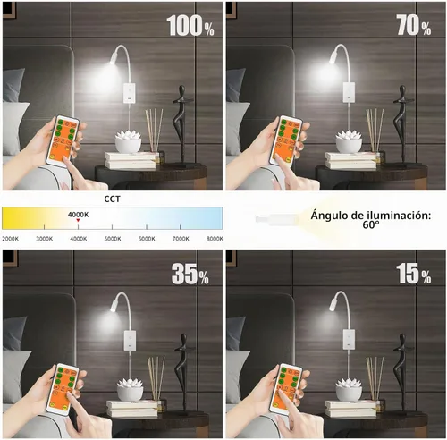 Vista 4 de Luz LED de lectura de cabecera montada en la pared con control remoto inalámbrico, lámpara LED flexible blanca de pared para dormitorio, iluminación