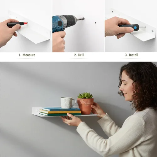 Vista 7 de SIMOND STORE Estantes flotantes de metal blanco, estantes pequeños de 12 x 8 pulgadas para juegos montados en la pared, consolas, PlayStation, TV