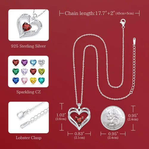 Vista 53 de CDE Collares de piedra natal para mujer, plata de ley 925, collar con colgante de corazón para siempre, Navidad, cumpleaños, aniversario, día de San