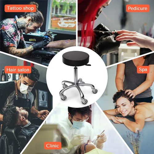 Vista 8 de TASALON Taburete con ruedas - Taburete ajustable con ruedas - Banco de trabajo giratorio suave - Silla de escritorio para cocina, salón, spa