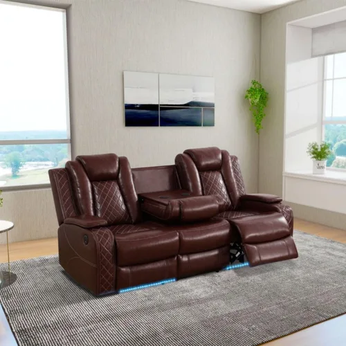 Vista 11 de Silla reclinable eléctrica, sofá biplaza, sofá para sala de estar, cómodo asiento de cuero transpirable para cine en casa con puertos de carga USB