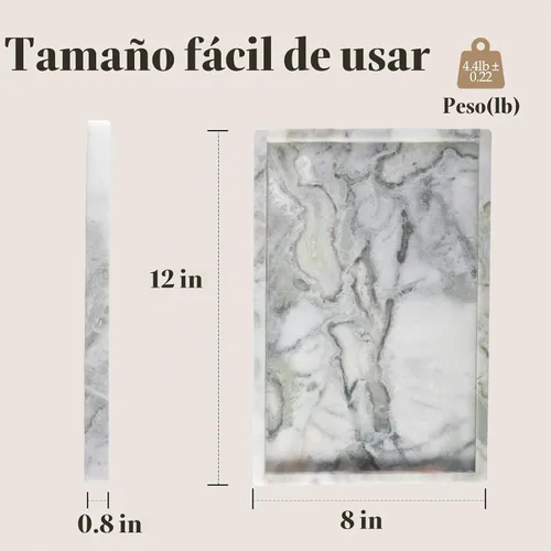 Vista 2 de Koville Bandeja de mármol natural, mesa auxiliar de 12 x 8 pulgadas, bandeja decorativa para joyas, relojes, almacenamiento de velas de perfume