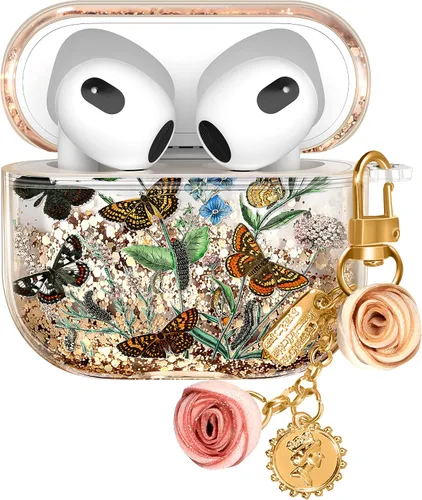 Vista 24 de Funda para Apple para Airpods 4 Case 2024 - Arena Movediza Líquida Arte Artístico Estético Funda Mujer Chica Mujeres Brillante Brillo Purpurina