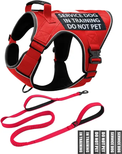 Vista 12 de Chaleco de perro de servicio para perros medianos, arnés de perro de servicio en entrenamiento con parches, chaleco ajustable para perros