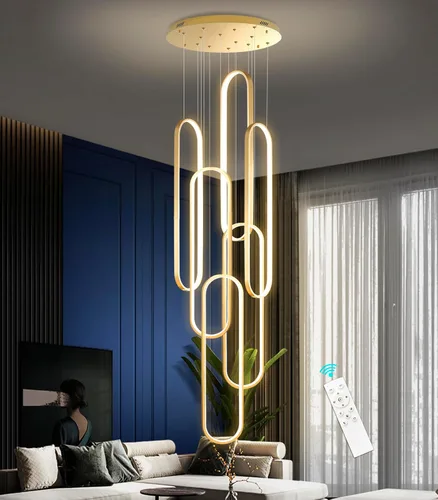 Vista 17 de Lámpara de Araña de Anillo Moderna LED Regulable Luz de Techo para Isla de Cocina Sala de Estar Escaleras Comedor Negro