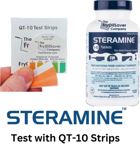 Vista 3 de FryOilSaver - 1 botella de tabletas desinfectantes de esteramina con 15 tiras de prueba QT-10, tabletas desinfectantes de esteramina multiusos