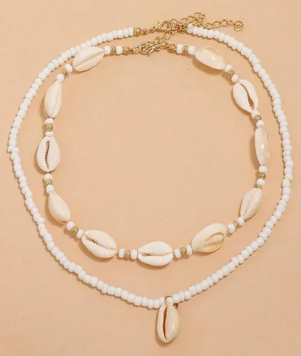 Vista 5 de Nackiy Collar de concha marina hecho a mano para mujer, collar de concha natural ajustable de verano (cuerda trenzada beige)