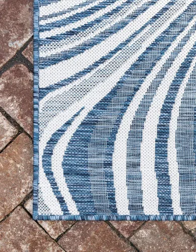 Vista 8 de Unique Loom colección moderna para exteriores - Alfombra de área para piscina (2 pies x 6 pies 1 pulgada alfombra de pasillo, color azul/marfil)
