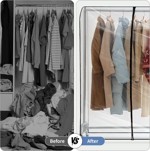 Vista 7 de Funda transparente para perchero de 43 pulgadas de largo x 20 pulgadas de ancho x 60 pulgadas de alto, funda de perchero con cremallera reforzada