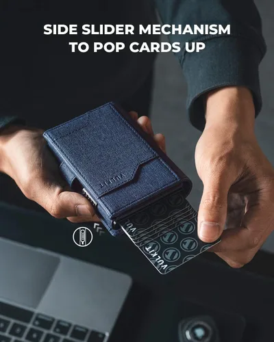 Vista 2 de VULKIT Billetera desplegable para tarjetas con soporte AirTag con bloqueo RFID, soporte para tarjetas de crédito con compartimento para billetes