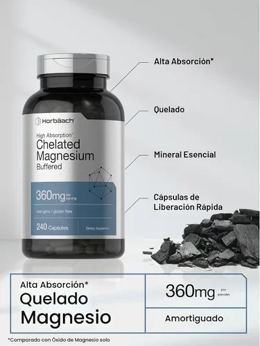 Vista 4 de Horbäach Magnesio Quelatado 360mg 240 Cápsulas