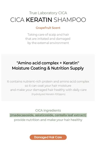 Vista 5 de TheMogan True.LAB Champú de queratina Cica 9.6 fl oz - Fórmula calmante y fortalecedora con centella asiática, queratina y aceites naturales para un
