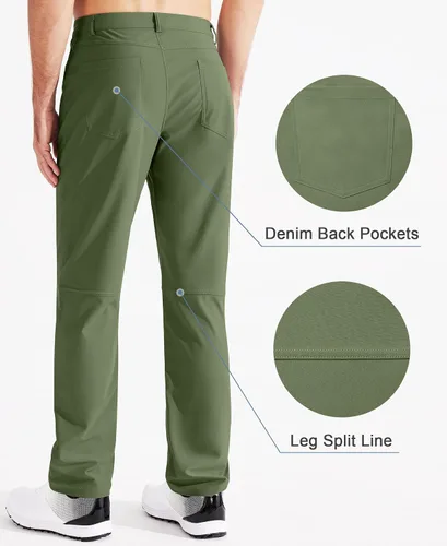 Vista 2 de Libin Pantalones de golf ajustados para hombre de 29 pulgadas, 30 pulgadas, 32 pulgadas, casuales, elásticos, pantalones de vestir para trabajo