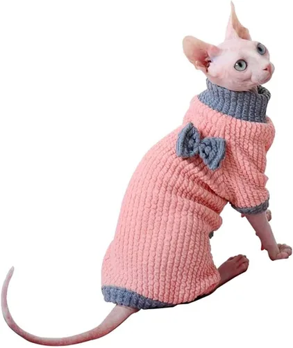 Vista 10 de Ropa para gatos sin pelo, suéter de algodón, transpirable, otoño e invierno, ropa cálida para gato, chaleco de cuello alto, ropa para Sphynx