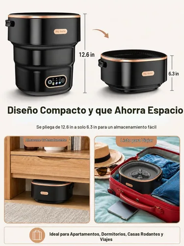 Vista 4 de Lavadora portátil plegable de 16 litros para ropa interior, calcetines, ropa de bebé, pequeñas cargas, lavadora compacta para apartamentos Negro