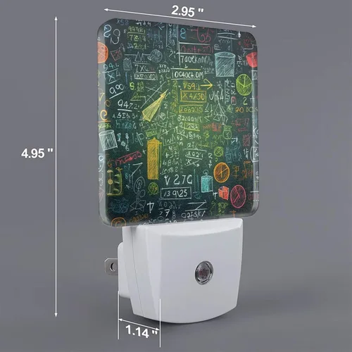 Vista 2 de Paquete de 2 luces LED de noche enchufables con preguntas matemáticas, luces nocturnas enchufables a la pared, lámpara de noche moderna con sensor