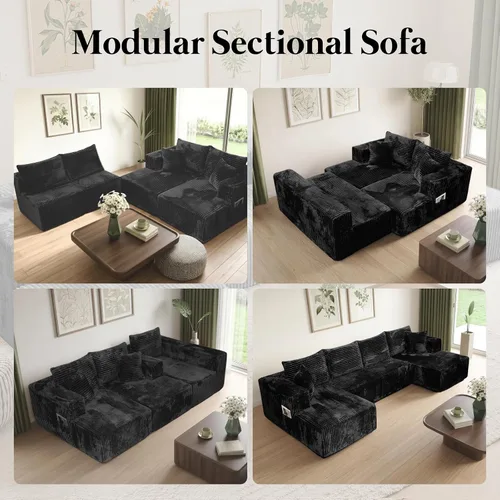 Vista 7 de sofás deshuesados en forma de U de 130", negro modular del sofá seccional