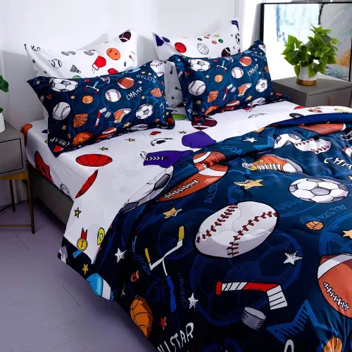 Vista 11 de Wajade Juego de edredón de 7 piezas con lazo azul para niñas, juego de ropa de cama tamaño individual con sábana y 2 fundas de almohada, 2 fundas