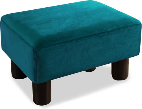 Vista 8 de LUE BONA Taburete rectangular moderno, reposapiés otomano acolchado de piel sintética negra, taburete pequeño para estar, adultos, patio