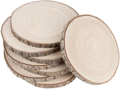 Vista 13 de Maputune 4 piezas de rodajas grandes de madera sin terminar de 7-8 pulgadas para centros de mesa, plato de madera rústica natural para manualidades