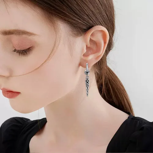 Vista 6 de Aretes vikingos nórdicos para hombre, plata de ley 925, aretes colgantes vikingos negros, joyería vikinga nórdica, regalos para hombres