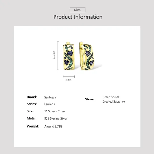 Vista 6 de Santuzza Pendientes Huggie de plata de ley 925 con patrón de piedras preciosas para mujer