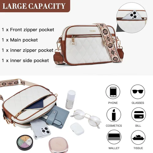 Vista 3 de Telena Crossbody bags for Women Trendy Quilted Crossbody Bag Faux Leather Purse with Wide Strap