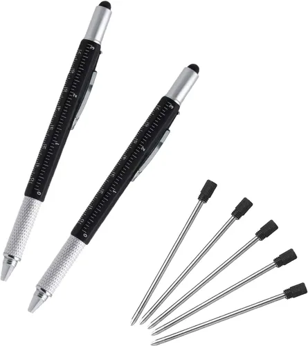 Vista 11 de Bolígrafo multifunción Tech-Tool con recambios de tinta, herramienta 6 en 1 con bolígrafo, lápiz táctil para pantalla, regla, nivel de burbuja Plata