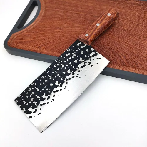 Vista 5 de Cuchillo de carnicero de carne, cuchillo de corte de forja de martillo para el hogar, cuchillo comercial de acero inoxidable para rebanar, cuchillo