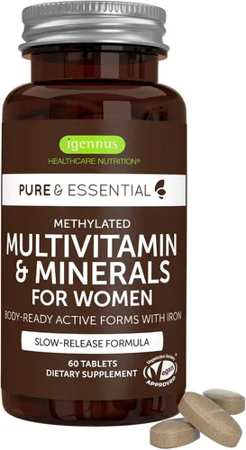 Vista 15 de Igennus Multivitamínico metilado para mujeres de 50 años, calcio y magnesio para apoyo óseo, liberación sostenida y vitaminas B activas, fórmula sin