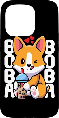 Vista 14 de Funda Kawaii con diseño de corazón de té de burbujas para iPhone 16 Kawaii Boba Dog Corgi Tea Drink