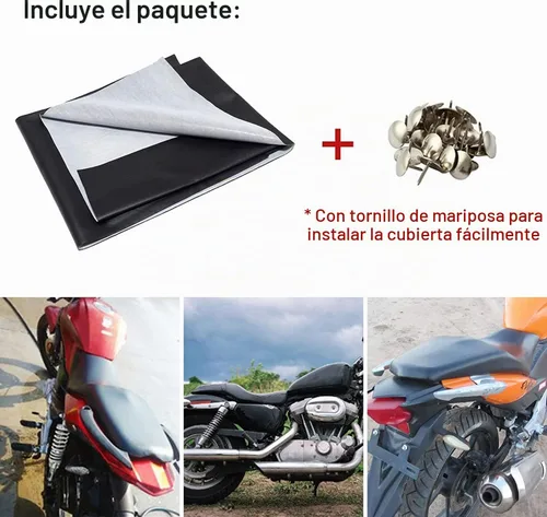 Vista 6 de MOTOBA Funda elástica de cuero para asiento de motocicleta, protector de asiento flexible universal para motocicleta DIY con tornillo de pulgar 100