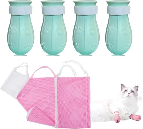 Vista 8 de Zapatos de silicona antiarañazos para gatos y bolsa de baño