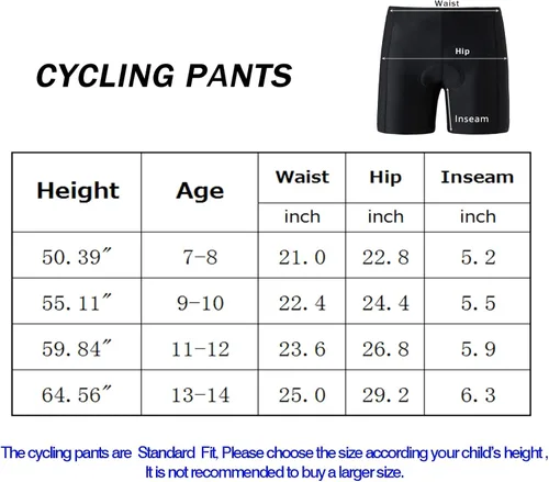 Vista 5 de KID1234 Pantalones de ciclismo para niños, pantalones cortos acolchados 3D, pantalones cortos de ciclismo para niñas, pantalones cortos negros